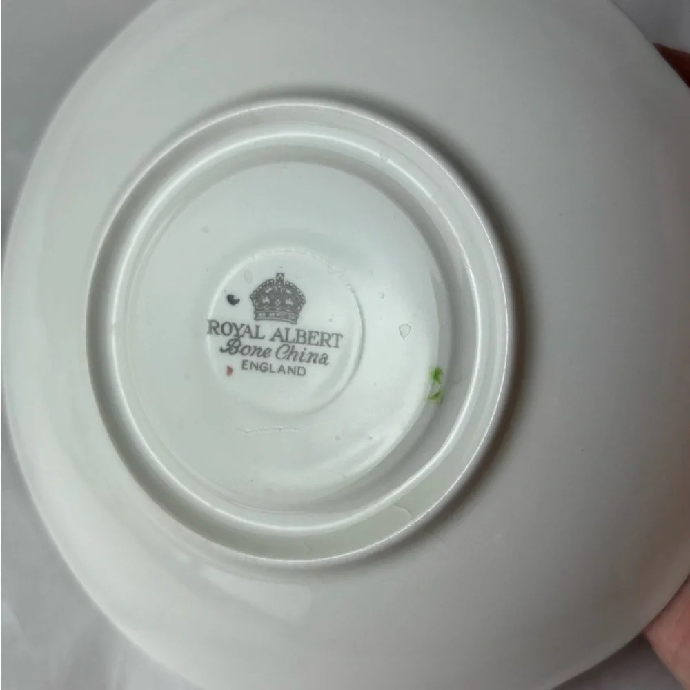 Royal Albert tea cup and saucer England Fine bone china Pink white & apple green